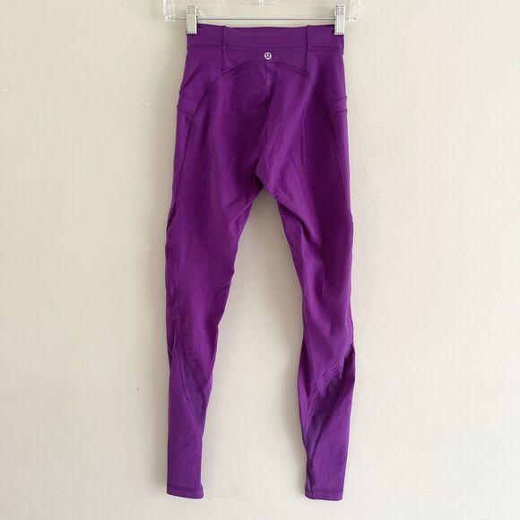 Lululemon Free To Flow Leggings Size 4 Purple Cross Over Waist Full Length - Picture 8 of 13